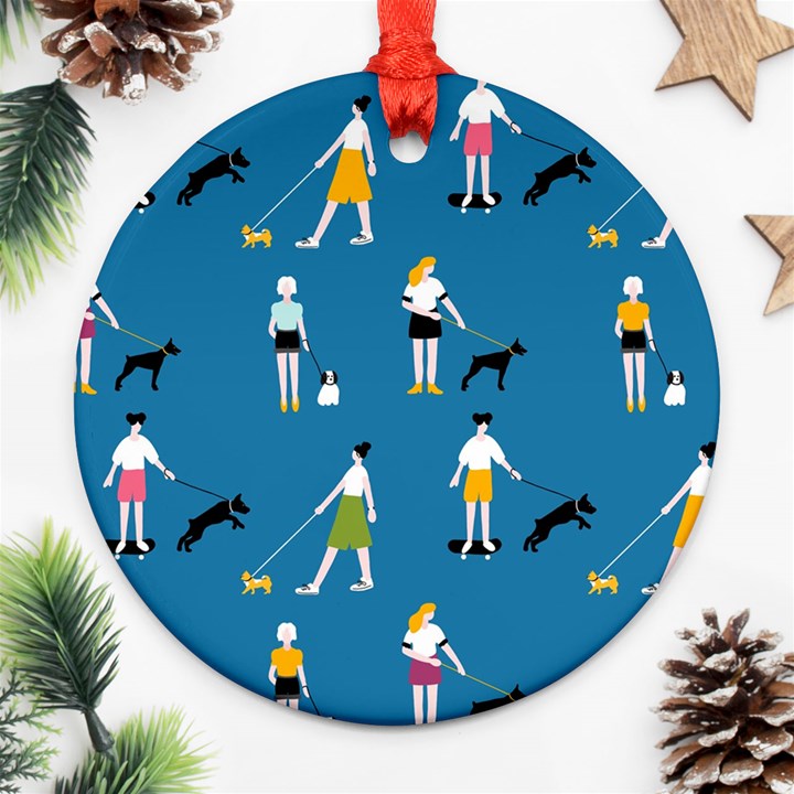 Girls Walk With Their Dogs Ornament (Round)