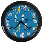 Girls Walk With Their Dogs Wall Clock (Black) Front