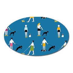 Girls Walk With Their Dogs Oval Magnet by SychEva