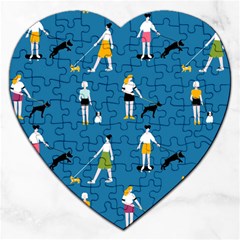 Girls Walk With Their Dogs Jigsaw Puzzle (heart) by SychEva