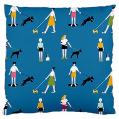 Girls Walk With Their Dogs Large Cushion Case (one Side) by SychEva