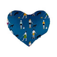 Girls Walk With Their Dogs Standard 16  Premium Heart Shape Cushions by SychEva