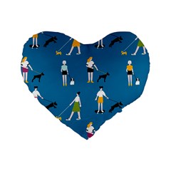 Girls Walk With Their Dogs Standard 16  Premium Flano Heart Shape Cushions by SychEva