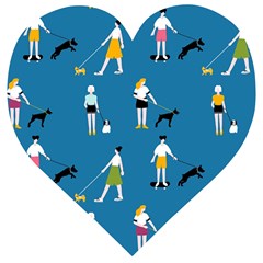 Girls Walk With Their Dogs Wooden Puzzle Heart by SychEva