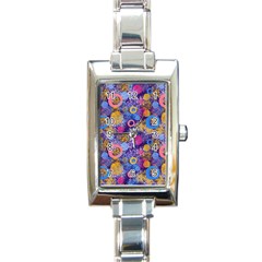 Multicolored Splashes And Watercolor Circles On A Dark Background Rectangle Italian Charm Watch by SychEva