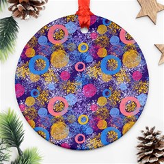 Multicolored Splashes And Watercolor Circles On A Dark Background Ornament (round) by SychEva