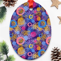 Multicolored Splashes And Watercolor Circles On A Dark Background Ornament (oval) by SychEva