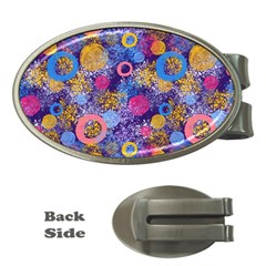 Multicolored Splashes And Watercolor Circles On A Dark Background Money Clips (oval)  by SychEva