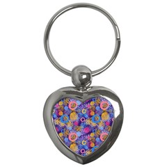 Multicolored Splashes And Watercolor Circles On A Dark Background Key Chain (heart) by SychEva