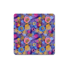 Multicolored Splashes And Watercolor Circles On A Dark Background Square Magnet by SychEva