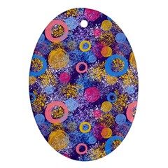 Multicolored Splashes And Watercolor Circles On A Dark Background Oval Ornament (two Sides) by SychEva