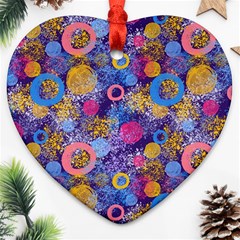 Multicolored Splashes And Watercolor Circles On A Dark Background Heart Ornament (two Sides) by SychEva