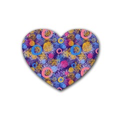 Multicolored Splashes And Watercolor Circles On A Dark Background Rubber Coaster (heart)  by SychEva