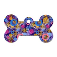 Multicolored Splashes And Watercolor Circles On A Dark Background Dog Tag Bone (one Side) by SychEva