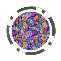 Multicolored Splashes And Watercolor Circles On A Dark Background Poker Chip Card Guard by SychEva