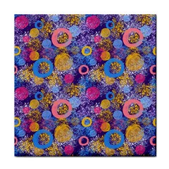 Multicolored Splashes And Watercolor Circles On A Dark Background Face Towel by SychEva