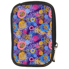 Multicolored Splashes And Watercolor Circles On A Dark Background Compact Camera Leather Case by SychEva