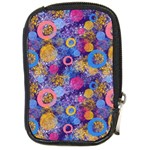 Multicolored Splashes And Watercolor Circles On A Dark Background Compact Camera Leather Case Front