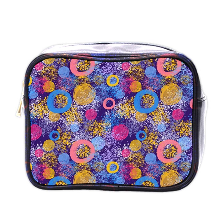 Multicolored Splashes And Watercolor Circles On A Dark Background Mini Toiletries Bag (One Side)