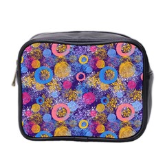 Multicolored Splashes And Watercolor Circles On A Dark Background Mini Toiletries Bag (two Sides) by SychEva