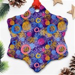 Multicolored Splashes And Watercolor Circles On A Dark Background Snowflake Ornament (Two Sides) Front