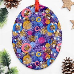 Multicolored Splashes And Watercolor Circles On A Dark Background Ornament (oval Filigree) by SychEva