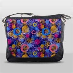 Multicolored Splashes And Watercolor Circles On A Dark Background Messenger Bag by SychEva