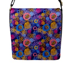 Multicolored Splashes And Watercolor Circles On A Dark Background Flap Closure Messenger Bag (l) by SychEva