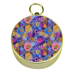 Multicolored Splashes And Watercolor Circles On A Dark Background Gold Compasses by SychEva