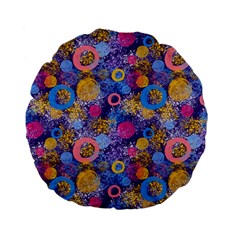 Multicolored Splashes And Watercolor Circles On A Dark Background Standard 15  Premium Flano Round Cushions by SychEva