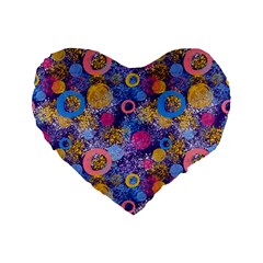 Multicolored Splashes And Watercolor Circles On A Dark Background Standard 16  Premium Flano Heart Shape Cushions by SychEva