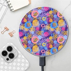 Multicolored Splashes And Watercolor Circles On A Dark Background Wireless Charger by SychEva