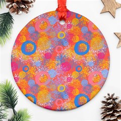 Multicolored Splashes And Watercolor Circles On A Dark Background Ornament (round) by SychEva