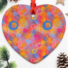 Multicolored Splashes And Watercolor Circles On A Dark Background Ornament (heart) by SychEva