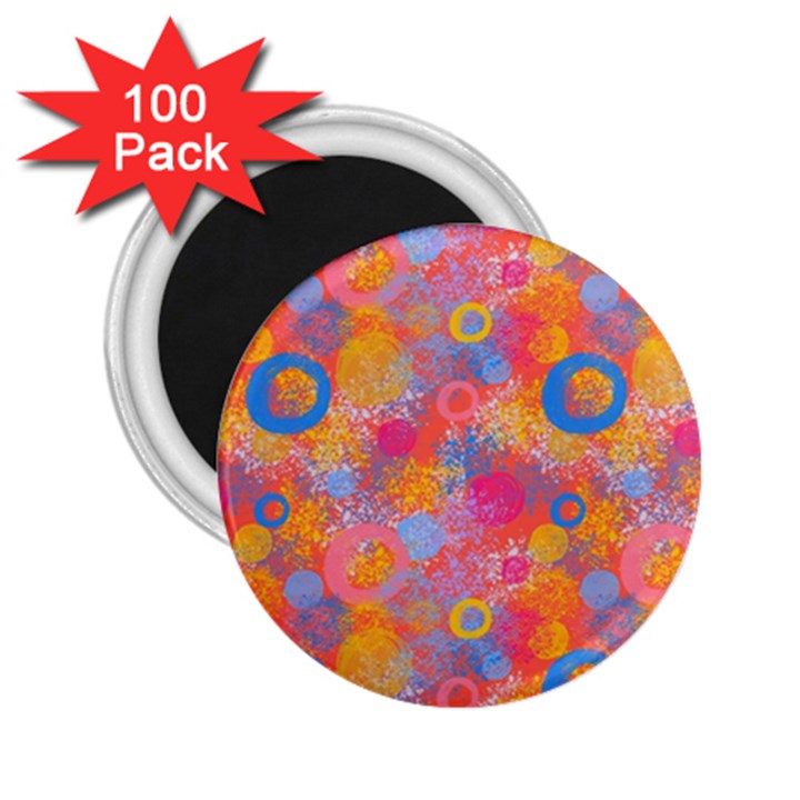 Multicolored Splashes And Watercolor Circles On A Dark Background 2.25  Magnets (100 pack) 