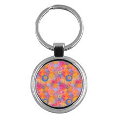 Multicolored Splashes And Watercolor Circles On A Dark Background Key Chain (round) by SychEva