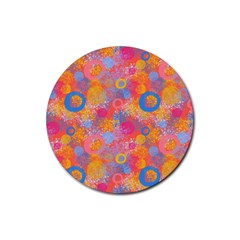 Multicolored Splashes And Watercolor Circles On A Dark Background Rubber Coaster (round)  by SychEva