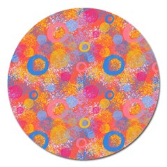 Multicolored Splashes And Watercolor Circles On A Dark Background Magnet 5  (round)