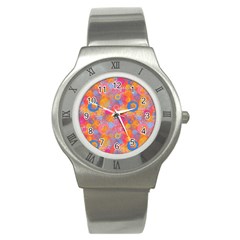 Multicolored Splashes And Watercolor Circles On A Dark Background Stainless Steel Watch by SychEva