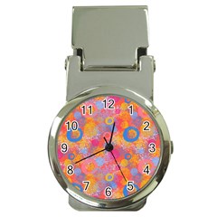 Multicolored Splashes And Watercolor Circles On A Dark Background Money Clip Watches by SychEva