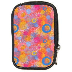 Multicolored Splashes And Watercolor Circles On A Dark Background Compact Camera Leather Case by SychEva