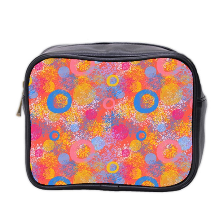 Multicolored Splashes And Watercolor Circles On A Dark Background Mini Toiletries Bag (Two Sides)