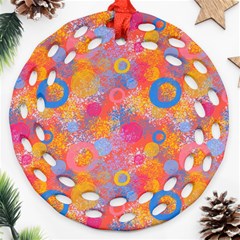 Multicolored Splashes And Watercolor Circles On A Dark Background Ornament (round Filigree) by SychEva