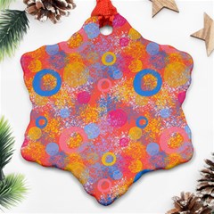 Multicolored Splashes And Watercolor Circles On A Dark Background Ornament (snowflake) by SychEva