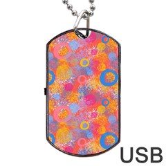 Multicolored Splashes And Watercolor Circles On A Dark Background Dog Tag Usb Flash (one Side) by SychEva