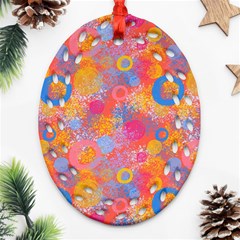 Multicolored Splashes And Watercolor Circles On A Dark Background Ornament (oval Filigree) by SychEva