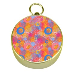 Multicolored Splashes And Watercolor Circles On A Dark Background Gold Compasses by SychEva