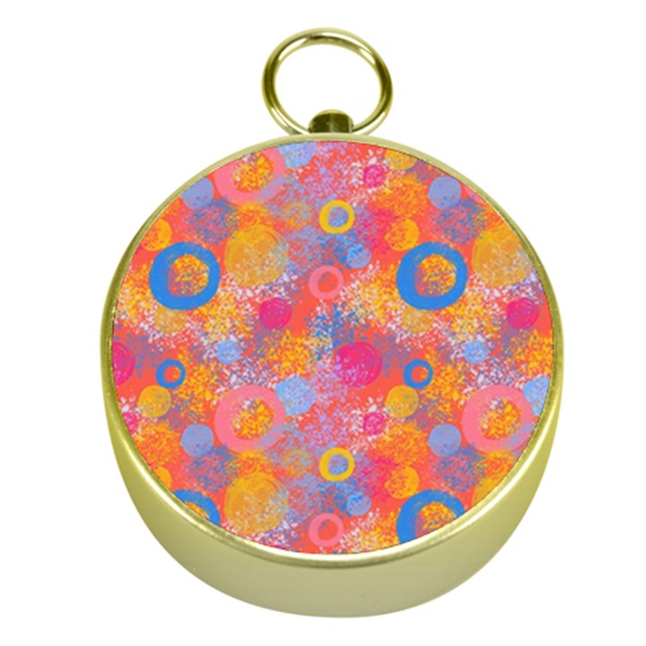 Multicolored Splashes And Watercolor Circles On A Dark Background Gold Compasses