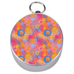 Multicolored Splashes And Watercolor Circles On A Dark Background Silver Compasses by SychEva