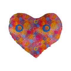 Multicolored Splashes And Watercolor Circles On A Dark Background Standard 16  Premium Flano Heart Shape Cushions by SychEva